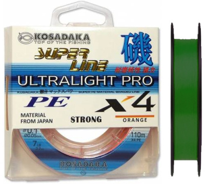 Леска плетеная (шнур) KOSADAKA SUPER LINE PE X4 ULTRALIGHT PRO (BSLX4JP-110-DG-005  (110 м 0,05мм) )