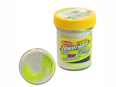 Паста форелевая BERKLEY POWERBAIT SELECT GLITTER TURBO DOUGH (Glow/Chrt/White/)